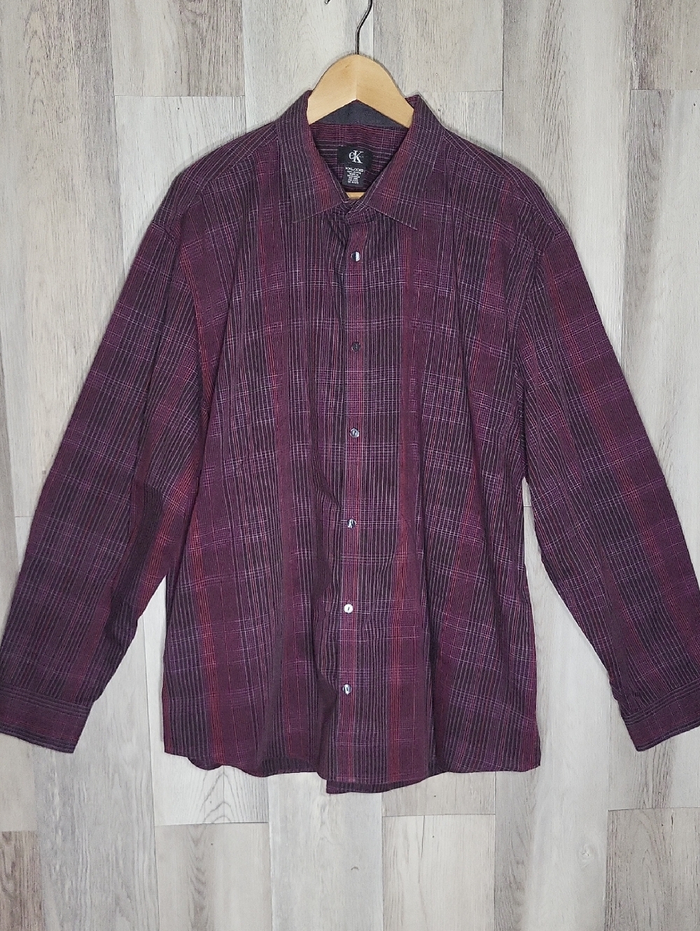 Calvin Klein 100%‎ Cotton Plaid Button Up Mens XXL Business Designer